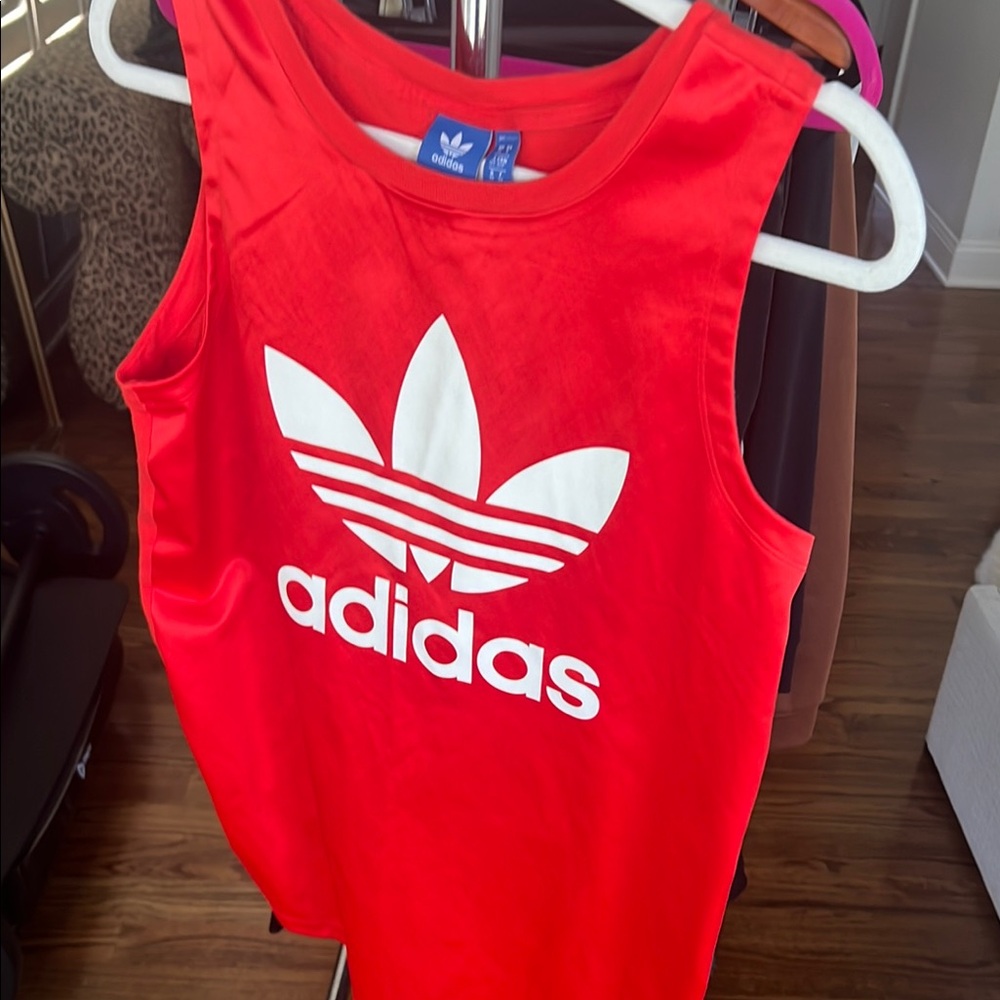 Adidas Red and White Tank Top Athletic Wear